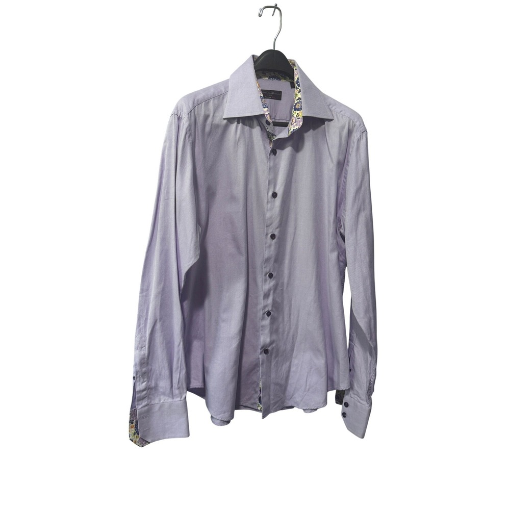 Giovanni Rosmini Italy Mens Lavender Purple Floral Trim Dress Shirt‎ Large